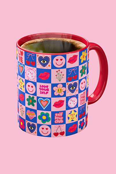 Midas Design كوب بورسلين بتصميم قلب ملون بتصميم قبلة وكرز