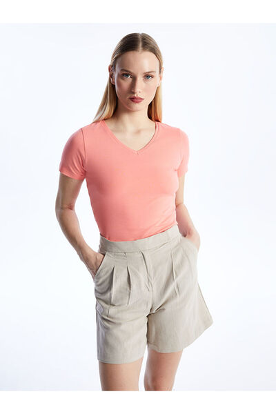 LC Waikiki Lcwaikiki basic coral v-neck straight short sleeve women's t-shirt