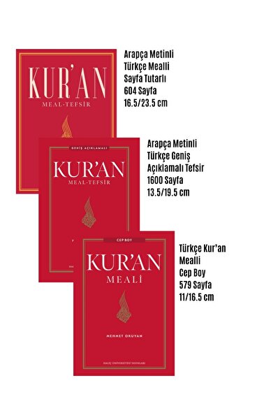 HALİÇ ÜNİVERSİTESİ YAYINLARI Mehmet Okuyan Kur’an Meali Üç Boy Birlikte Set