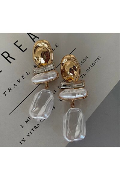 trioco Vintage tasarım barok incili sallantılı gold detay küpe