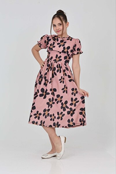 ARBİ kids Rochie lungă pentru fetiță cu modele florale în talie Eid