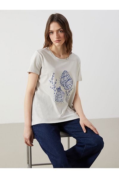 LC Waikiki Tricou de damă cu imprimeu cu decolteu rotund de sezon nou - S5FC40Z8