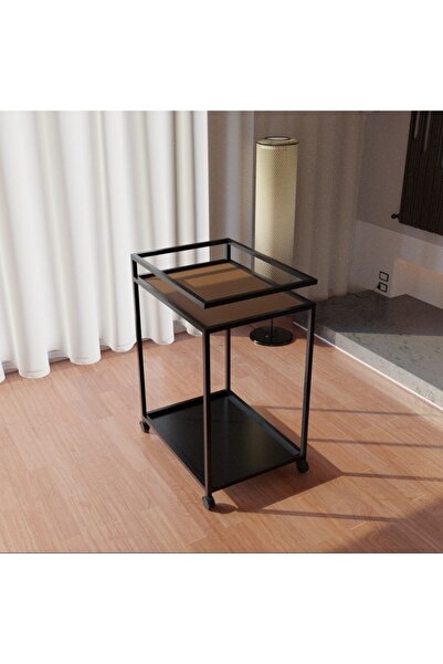 Genel Markalar Şık Siyah Tekerli Servis ve Sunum Arabası, Pratik ve Kullanışl...