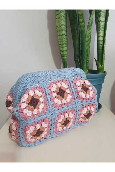 NEXT LİFE STORE El Örgüsü Renkli Motifli 22 Cm Burslu Çanta