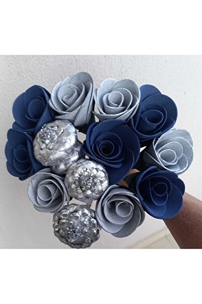 kutmen باقة لاتكس باللون الأزرق الداكن والفضي (زهرة صناعية من مادة EVA)