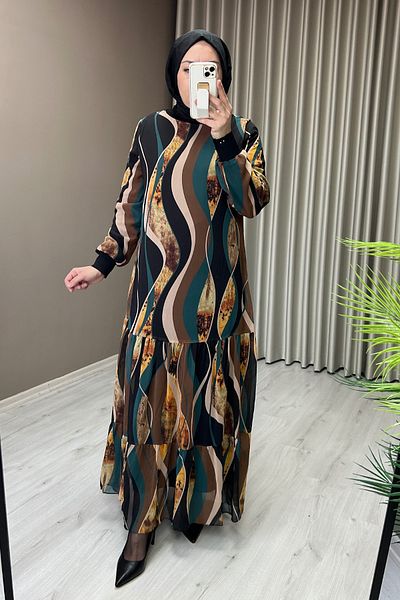 Egs Line Rochie hijab din șifon cu imprimeu și căptușeală