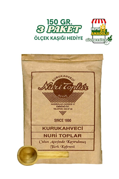 Nuri Toplar Kurukahveci Türk Kahvesi Günlük Çekilmiş 150 Gr.*3 =450 Gr(AHŞAP ÖLÇEK KAŞIĞI HEDİYELİ)