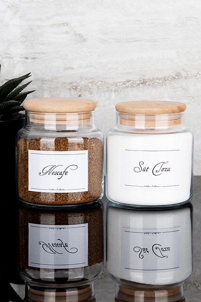 Dolkin Home Set of 2 500 ml Wooden Vacuum Lid Nescafe/Milk Powder Label Storage Container Glass Jars