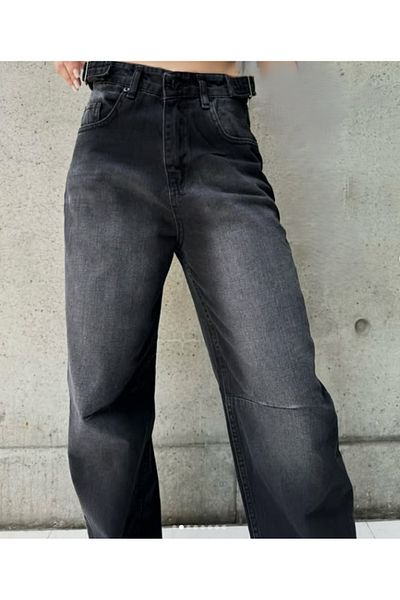 KOTOLOG Baggy Washed Jeans Trousers with Side Buckle