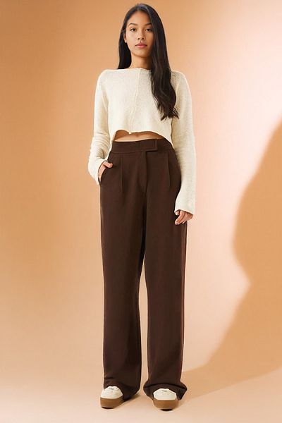 Lia Blanco's Brown Women's Palazzo Trousers - Relaxed Fit with Velcro Waist