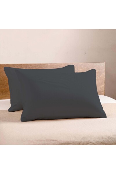 PureText طقم غطاء وسادة مكون من قطعتين من القطن الطبيعي 100% - أنثراسايت