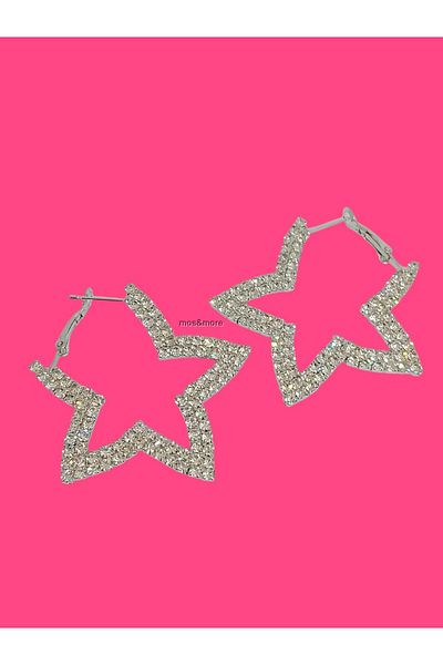 mos&more Silver Crystal Stone Big Star Women's Evening Dress Earrings, Waterway