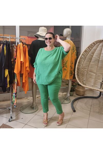 pudubutik Plus Size Muslin Blouse Green Italian