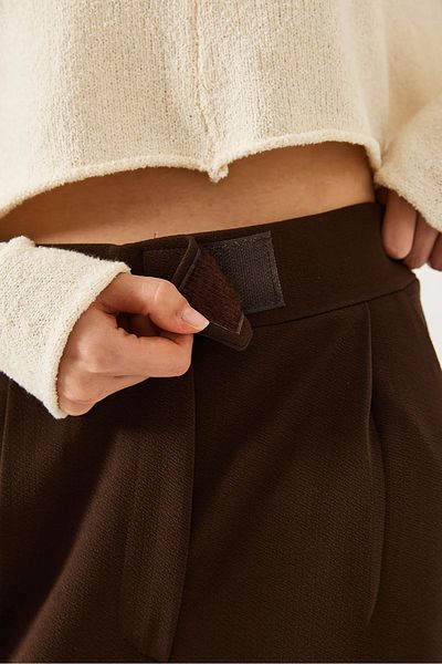 Lia Blanco's Brown Women's Palazzo Trousers - Relaxed Fit with Velcro Waist