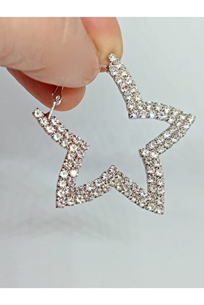 mos&more Gümüş Kristal Taşlı Büyük Yıldız Kadın Abiye Küpe,suyolu