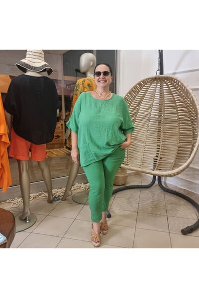 pudubutik Plus Size Muslin Blouse Green Italian