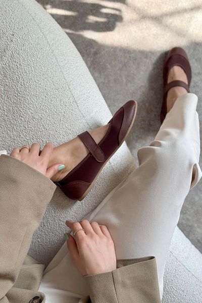 NİŞANTAŞI SHOES Vasetto Brown Stretch Single Band Detail Damen-Ballerinas mit flacher Sohle