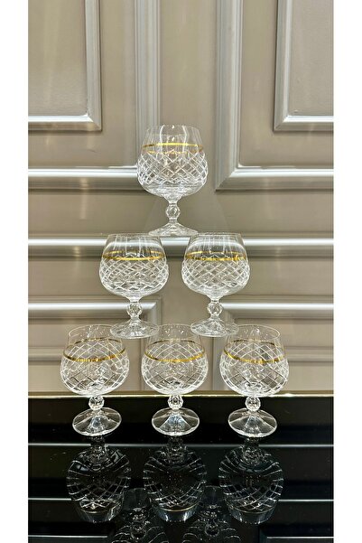 Vakıf home Bohemia Kristal Gold Ayaklı Kesme El İşi Kahve Yanı Su Bardağı