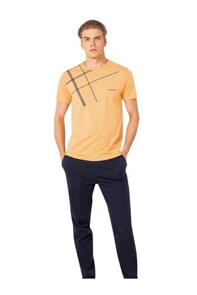 Pierre Cardin New Season Men's Dowry %100 Cotton Crew Neck Short Sleeve and Pocket Summer Pajama Set