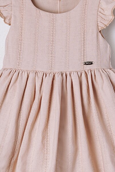 Bebüş Flounced Short-Sleeved Pleated Flared Cut Lined Powder Girl Dress 15710