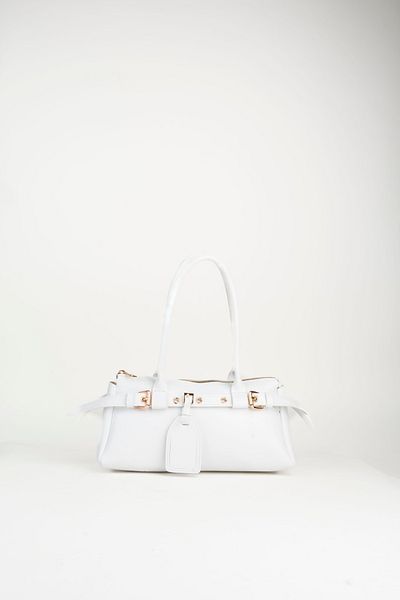 Vivaq Women's White Baguette Design Belted Faux Leather Zipper Closure Handbag