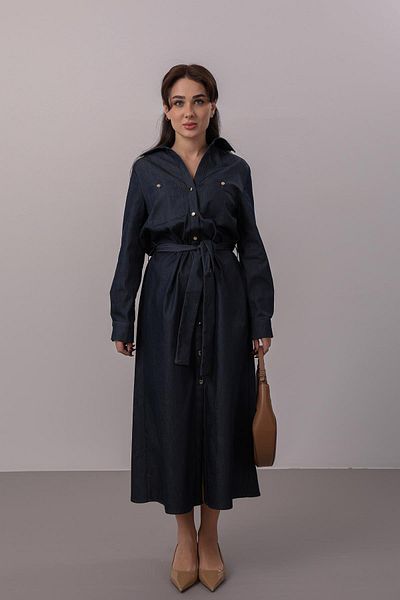 FACETTE Γυναικείο μακρύ τζιν φόρεμα Indigo με κουμπιά μπροστά