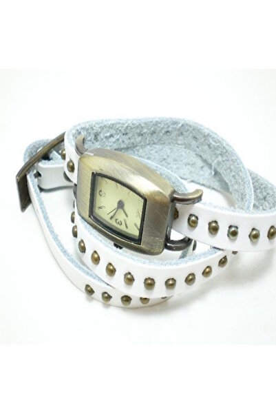 emresaat Bileğe dolamalı kol saati beyaz deri kordon