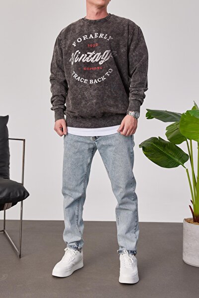 NOMARC Vintage γραπτό καπνιστό πλενόμενο φούτερ