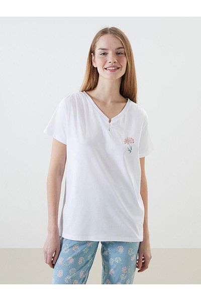 LC Waikiki Set pijamale florale pentru femei LCW DREAM cu decolteu în V