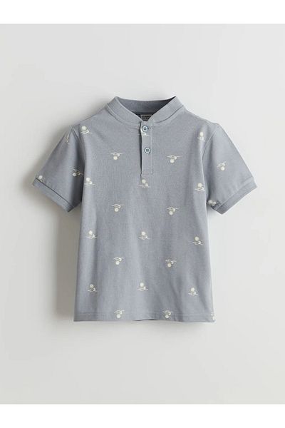 LC Waikiki Lcw Kids Ecru Judge Collar Patterned Boy's Pique T-Shirt