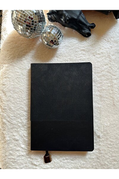 Siyah Yumuşak Kapak Kadife Dokulu Çizgili Defter