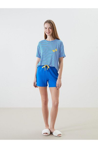 LC Waikiki Set pijama pentru damă în dungi LCW DREAM cu decolteu rotund