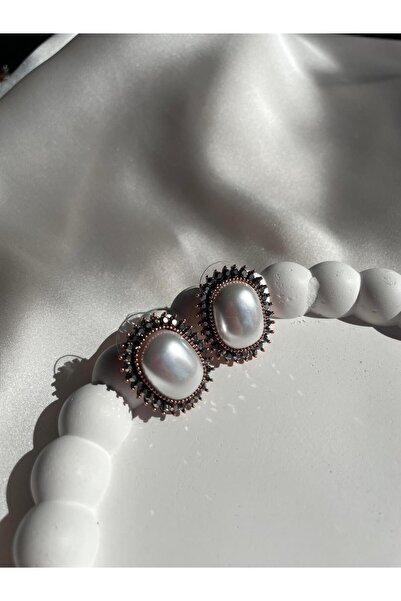 Rose Çerçeve Oval Vintage İnci Küpe