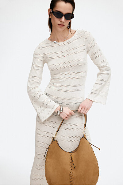 H&M Bağcık Detaylı ve Delik Desenli Triko Elbise