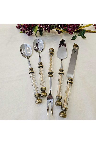 MaviDamla Antique Cristal Handle Service Set 5 Pieces