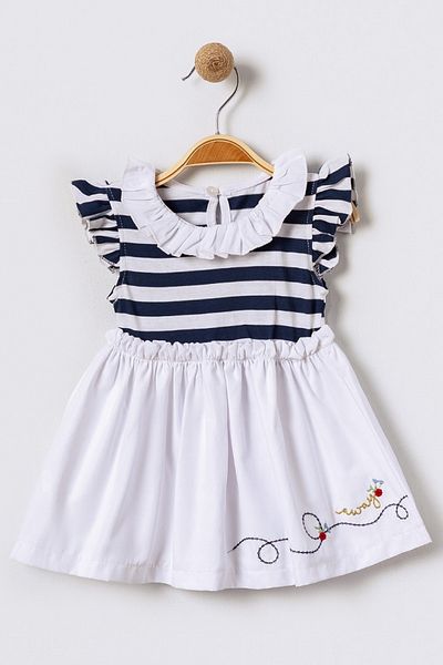 Bebüş White Baby Girl Dress - Ruffled Sleeve Embroidery - 15609