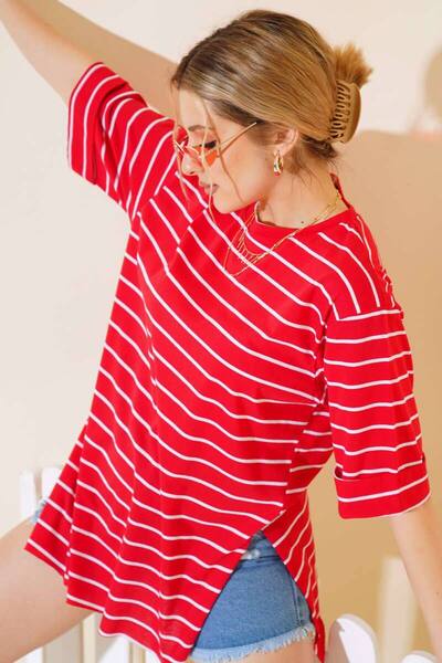 By Kuzey Aras Oversize μπλουζάκι με ρίγες μονόπλευρο - Άνετο & κομψό καθημερι...