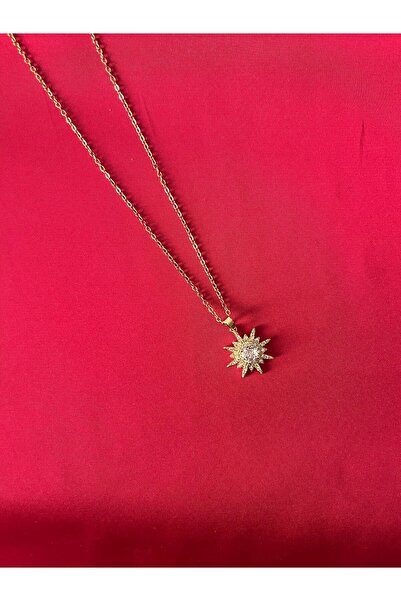 staınless steel PARLAK TAŞLI ÇELİK GÜNEŞ KOLYE