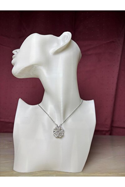 Butik Gümüş 4 Yapraklı Kalpli Yonca Çelik Kolye