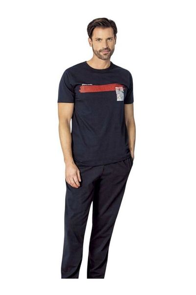 Pierre Cardin New Season Men's Dowry %100 Cotton Crew Neck Short Sleeve and Pocket Combed Cotton Summer Pajama Set
