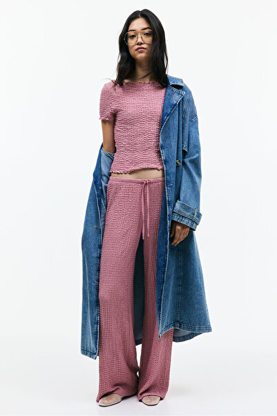 H&M Overlok Detaylı Krinkle Üst