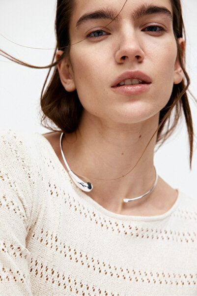 H&M Bağcık Detaylı ve Delik Desenli Triko Elbise