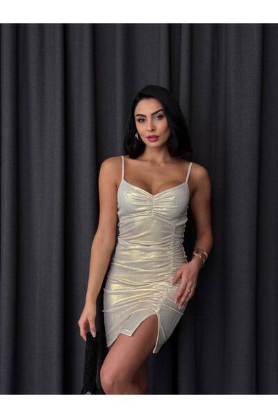 LİFERA Mini Slit Evening Dress with Rope Straps