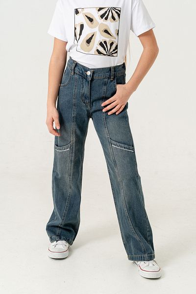 GİYİCEM TEKSTİL Girl's Side Pocket Denim Trousers 2177