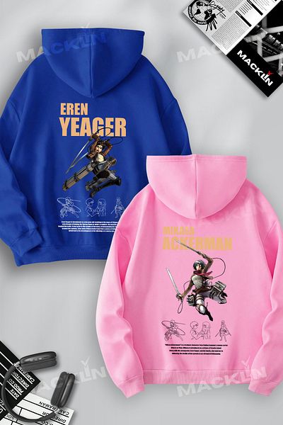 macklin Lover & Friend Couple Combination Eren Yeager & Mikasa Ackerman Printed Hooded Sweatshirt Set of 2