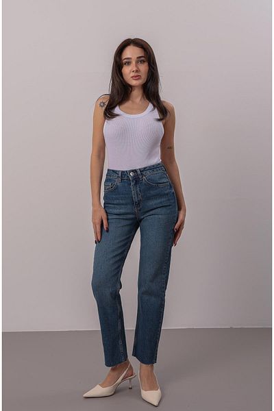 FACETTE Women's Dark Blue Cut Leg Lycra High Waist Jeans