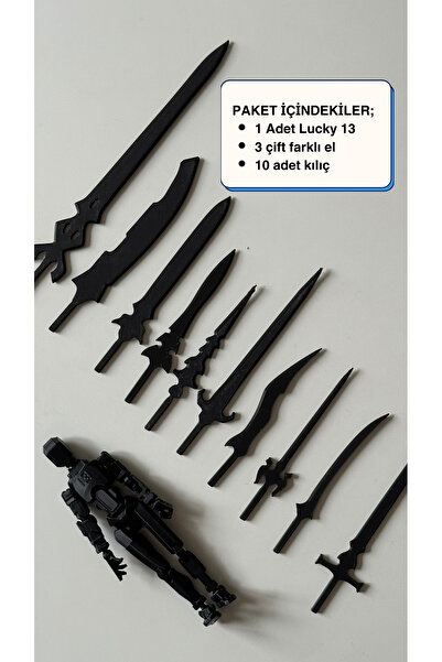 Loopify Lucky 13 Aksiyon Figürü Robot Oyuncak 13cm 10'lu Kılıç Aksesuar ve Siyah Lucky 13 Paketi
