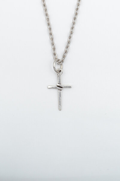Bu Farklı Minimal Haç Gümüş Kaplama Düz Zincir Kolye