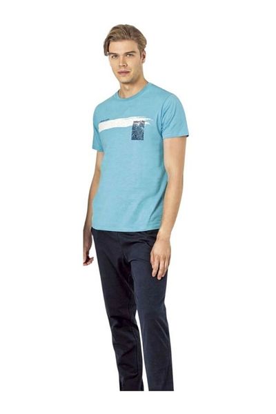 Pierre Cardin New Season Men's Dowry %100 Cotton Crew Neck Short Sleeve and Pocket Combed Cotton Summer Pajama Set