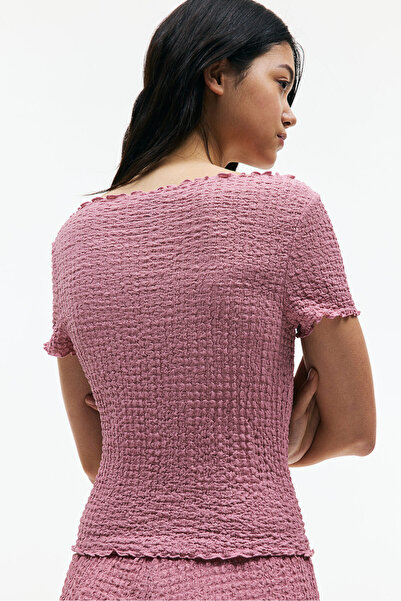 H&M Overlok Detaylı Krinkle Üst
